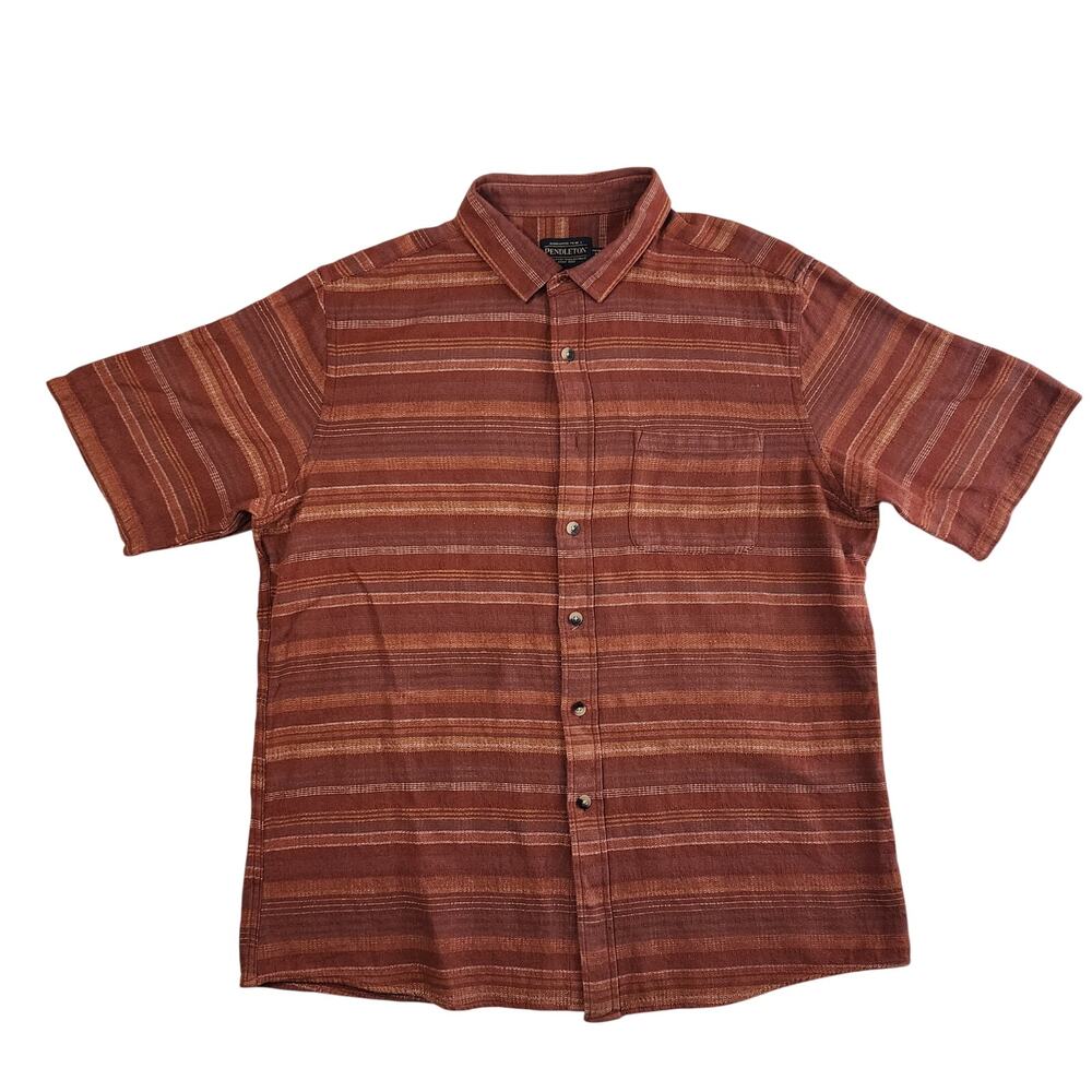 Pendleton Short Sleeve Men's Button Up Rust Brown Striped Pattern Size XL
